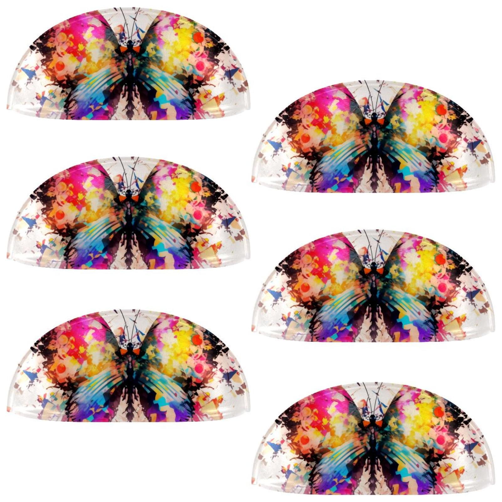 PhooArto 6 Pcs Cup Drawer Pulls, Watercolor Splash Butterfly Painting Shell Shape Handles Cabinet Knobs for Dresser Cupboard Closet Wardrobe with Screws