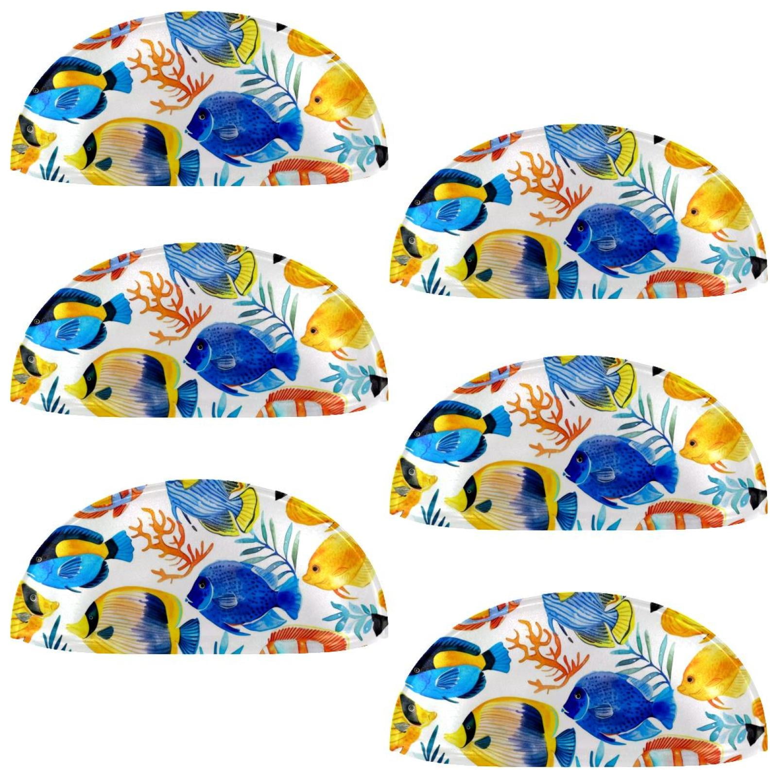 PhooArto 6 Pcs Cup Drawer Pulls, Watercolor Tropical Fish Colorful Pattern Shell Shape Handles Cabinet Knobs for Dresser Cupboard Closet Wardrobe with Screws