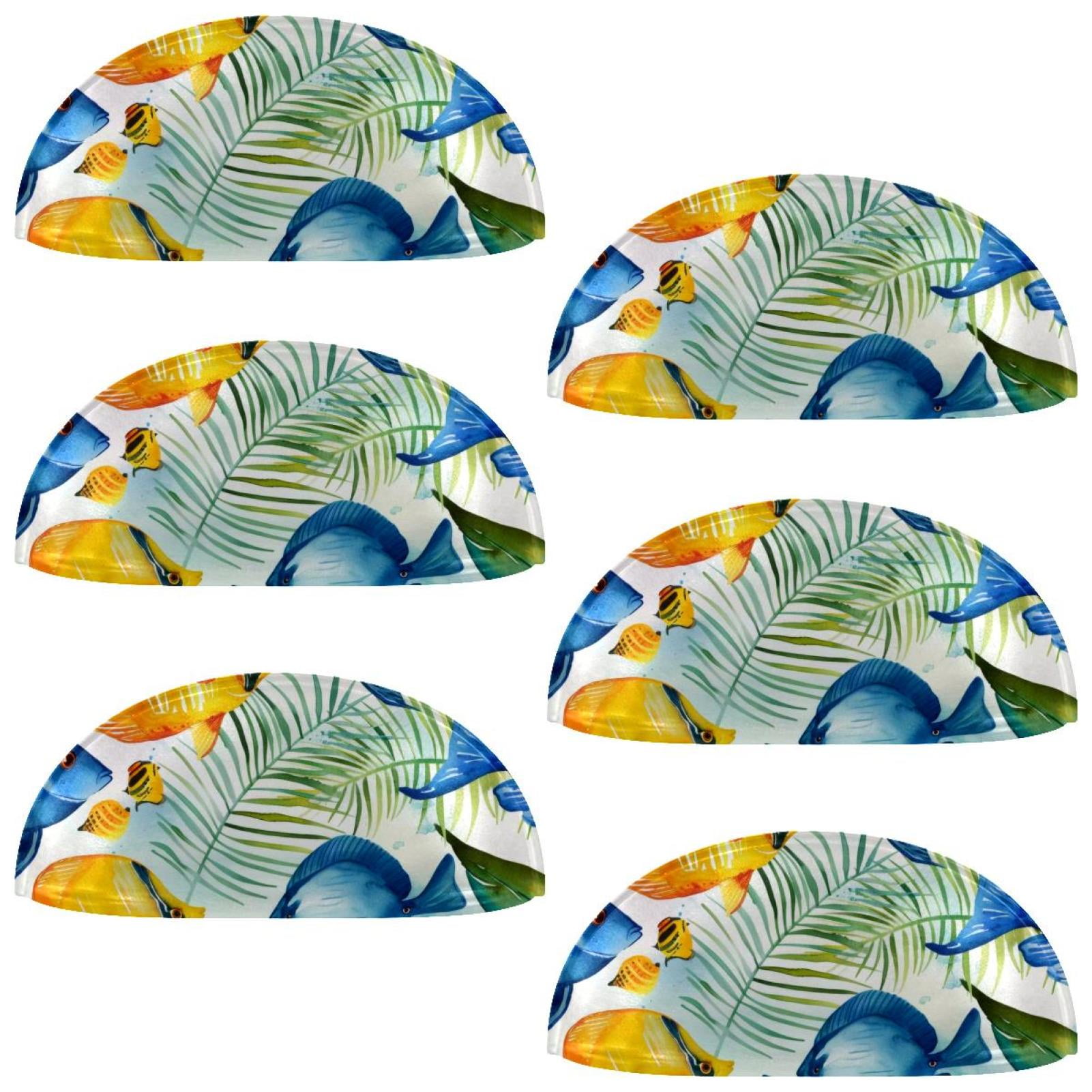 PhooArto 6 Pcs Cup Drawer Pulls, Watercolor Tropical Fish Pattern Shell Shape Handles Cabinet Knobs for Dresser Cupboard Closet Wardrobe with Screws