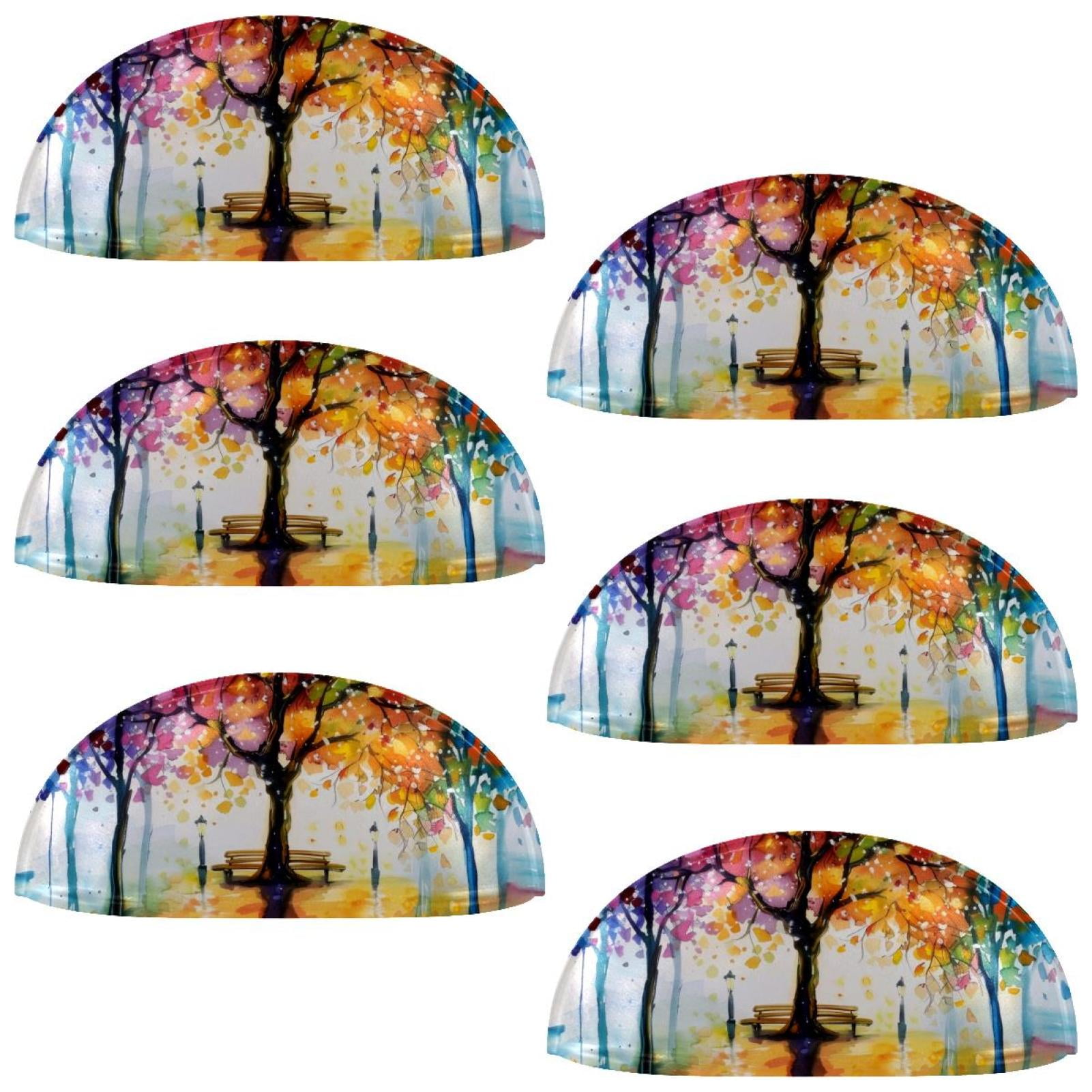 PhooArto 6 Pcs Cup Drawer Pulls, Watercolors Trees Print Shell Shape Handles Cabinet Knobs for Dresser Cupboard Closet Wardrobe with Screws