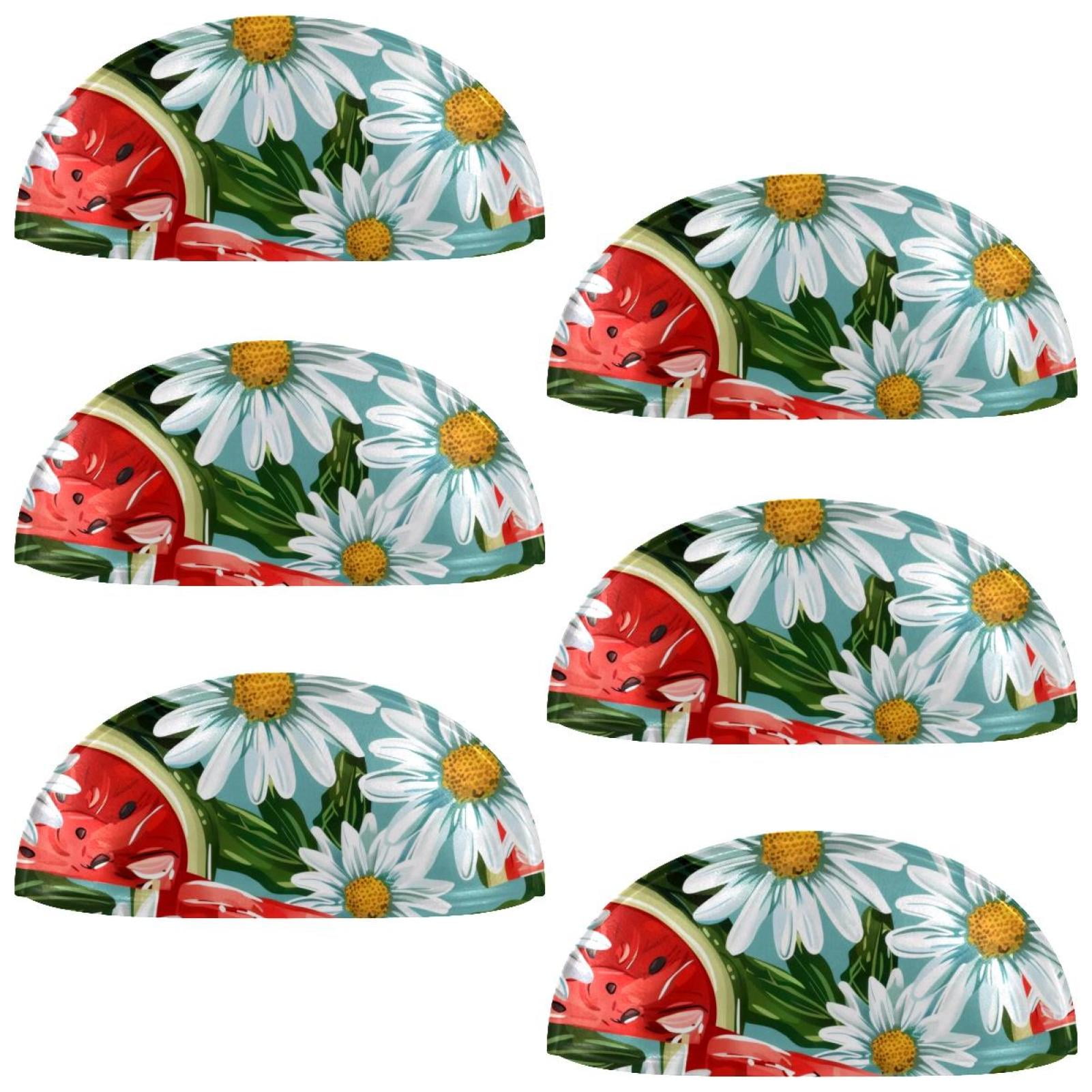 PhooArto 6 Pcs Cup Drawer Pulls, Watermelon Daisy Flower Pattern Shell Shape Handles Cabinet Knobs for Dresser Cupboard Closet Wardrobe with Screws