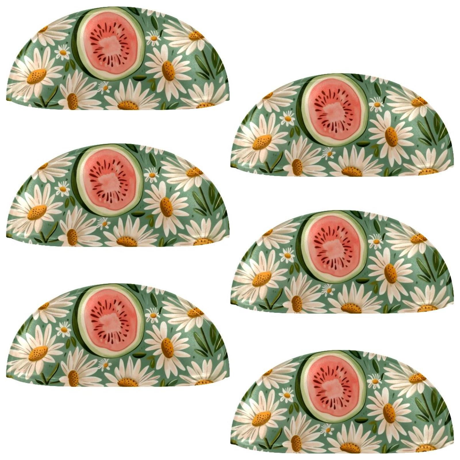 PhooArto 6 Pcs Cup Drawer Pulls, Watermelons Daisy Flowers Pattern Shell Shape Handles Cabinet Knobs for Dresser Cupboard Closet Wardrobe with Screws