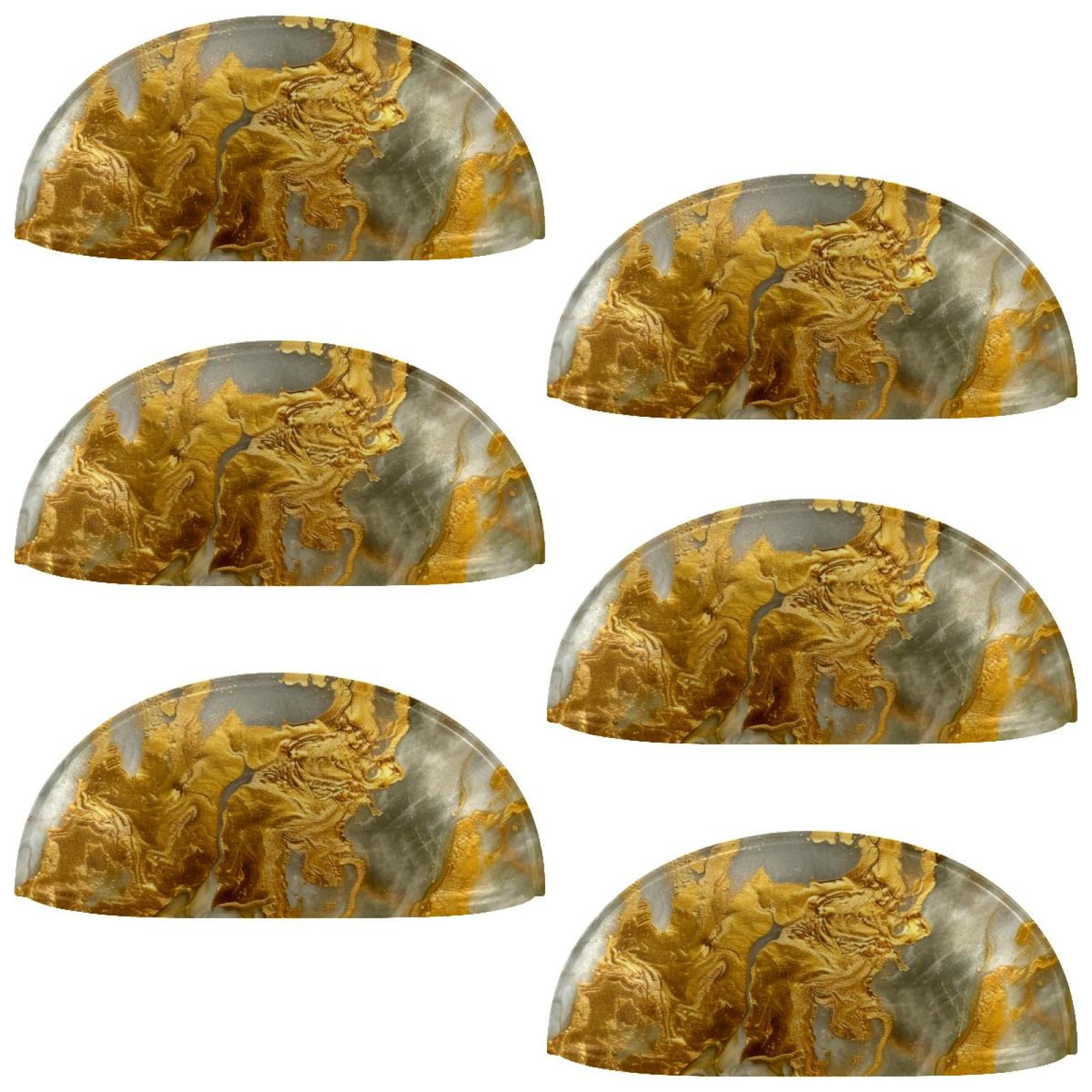 PhooArto 6 Pcs Cup Drawer Pulls, White Golden Marble Texture Shell Shape Handles Cabinet Knobs for Dresser Cupboard Closet Wardrobe with Screws