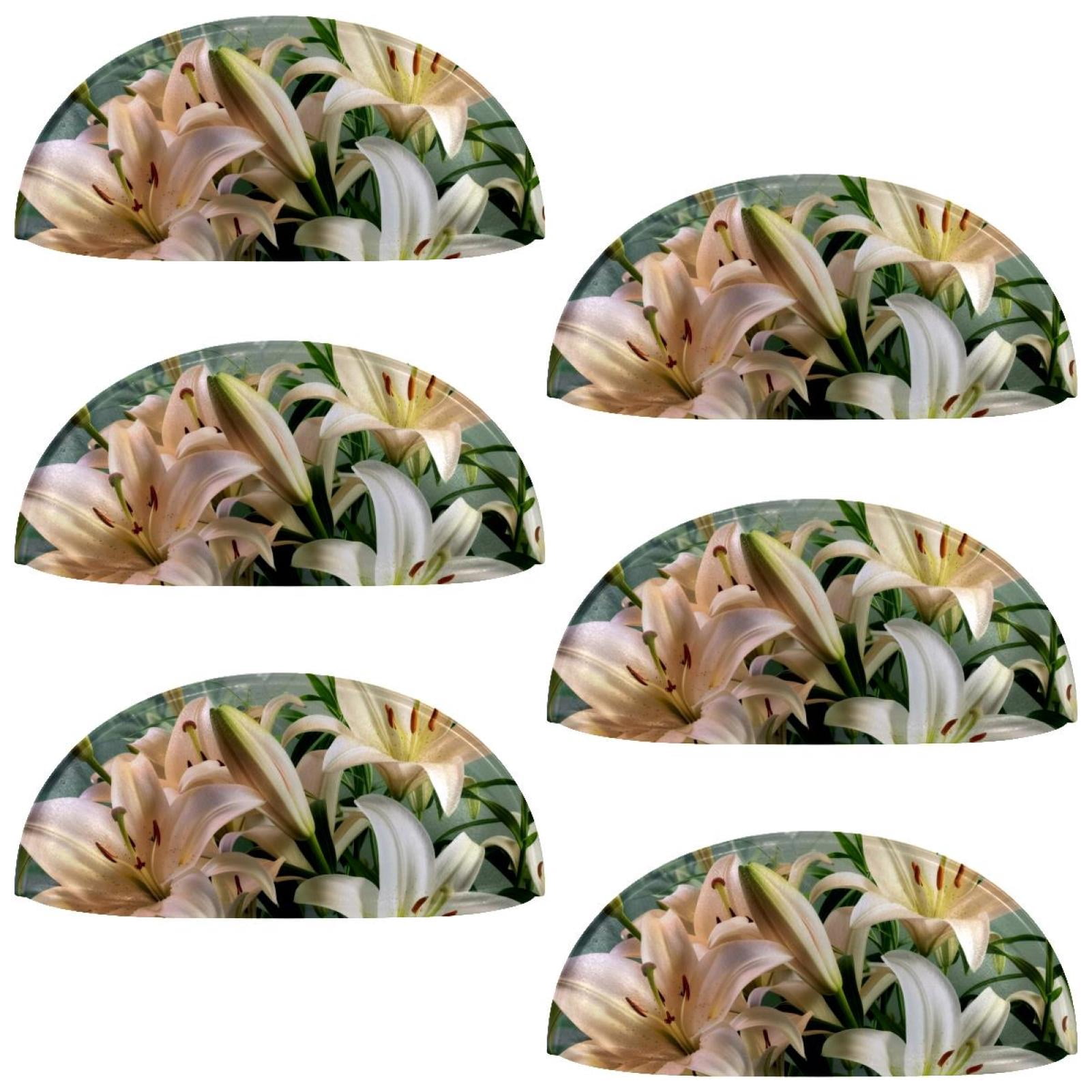 PhooArto 6 Pcs Cup Drawer Pulls, White Lily Flowers Blooming Shell Shape Handles Cabinet Knobs for Dresser Cupboard Closet Wardrobe with Screws