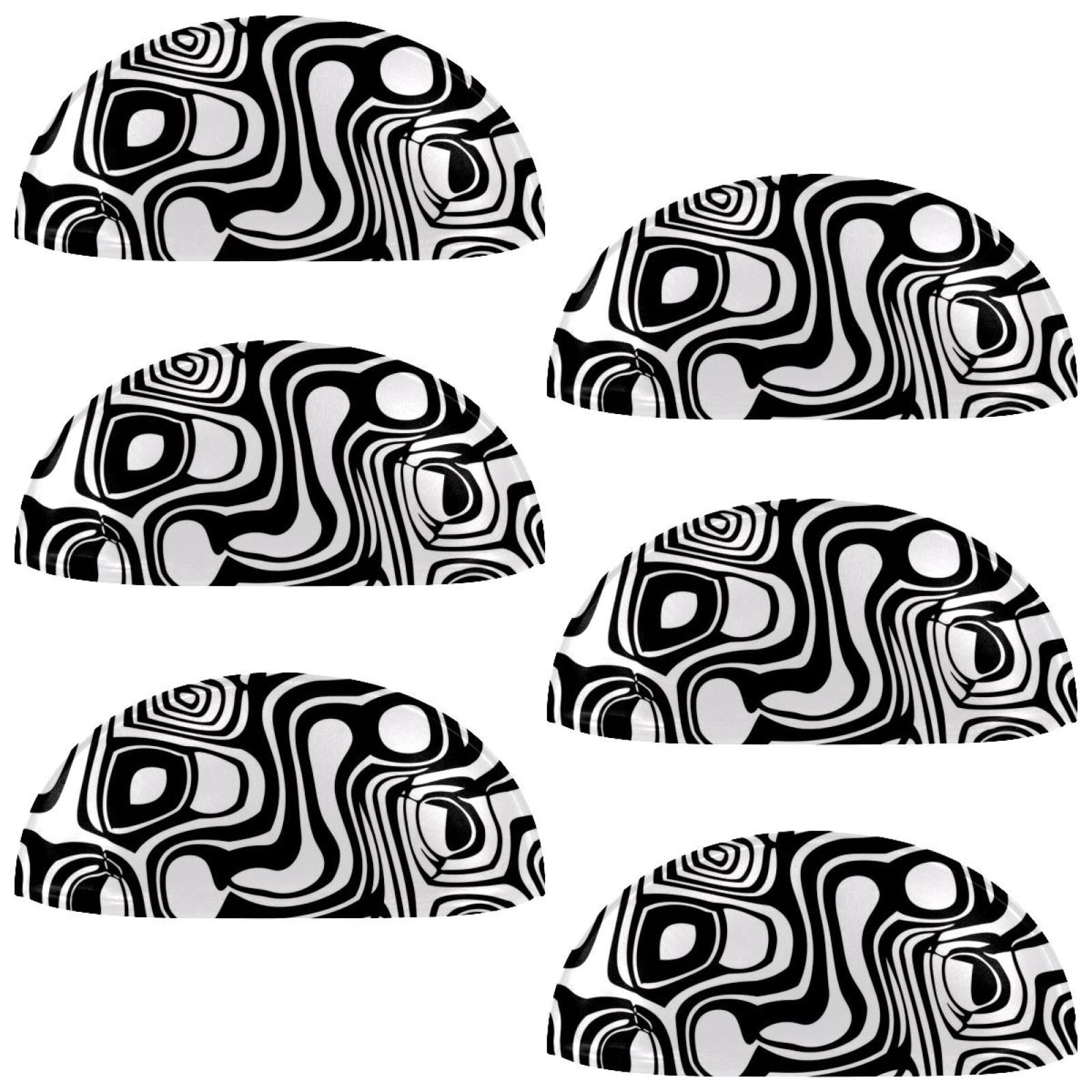 PhooArto 6 Pcs Cup Drawer Pulls, White and Black Abstract Pattern Shell Shape Handles Cabinet Knobs for Dresser Cupboard Closet Wardrobe with Screws
