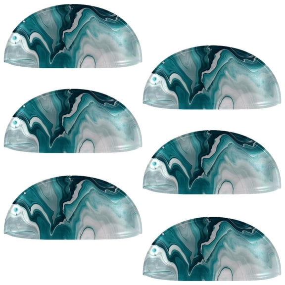 PhooArto 6 Pcs Cup Drawer Pulls, White and Teal Marble Print Shell Shape Handles Cabinet Knobs for Dresser Cupboard Closet Wardrobe with Screws