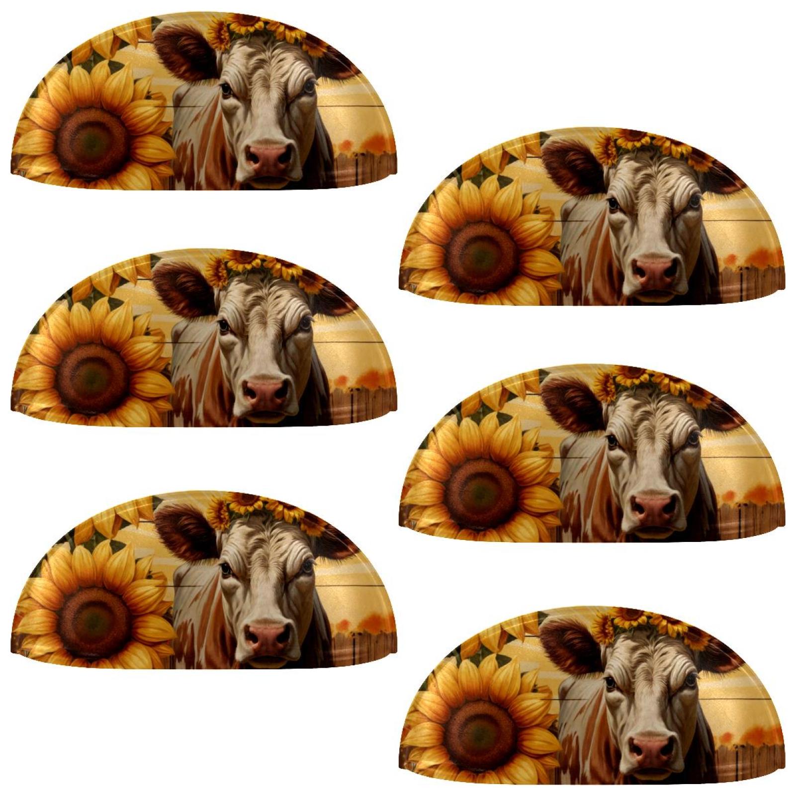 PhooArto 6 Pcs Cup Drawer Pulls, Wooden Board Cow Sunflower Wreath Shell Shape Handles Cabinet Knobs for Dresser Cupboard Closet Wardrobe with Screws