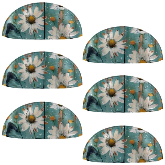 PhooArto 6 Pcs Cup Drawer Pulls, Wooden Board Teal Daisy Butterfly Pattern Shell Shape Handles Cabinet Knobs for Dresser Cupboard Closet Wardrobe with Screws