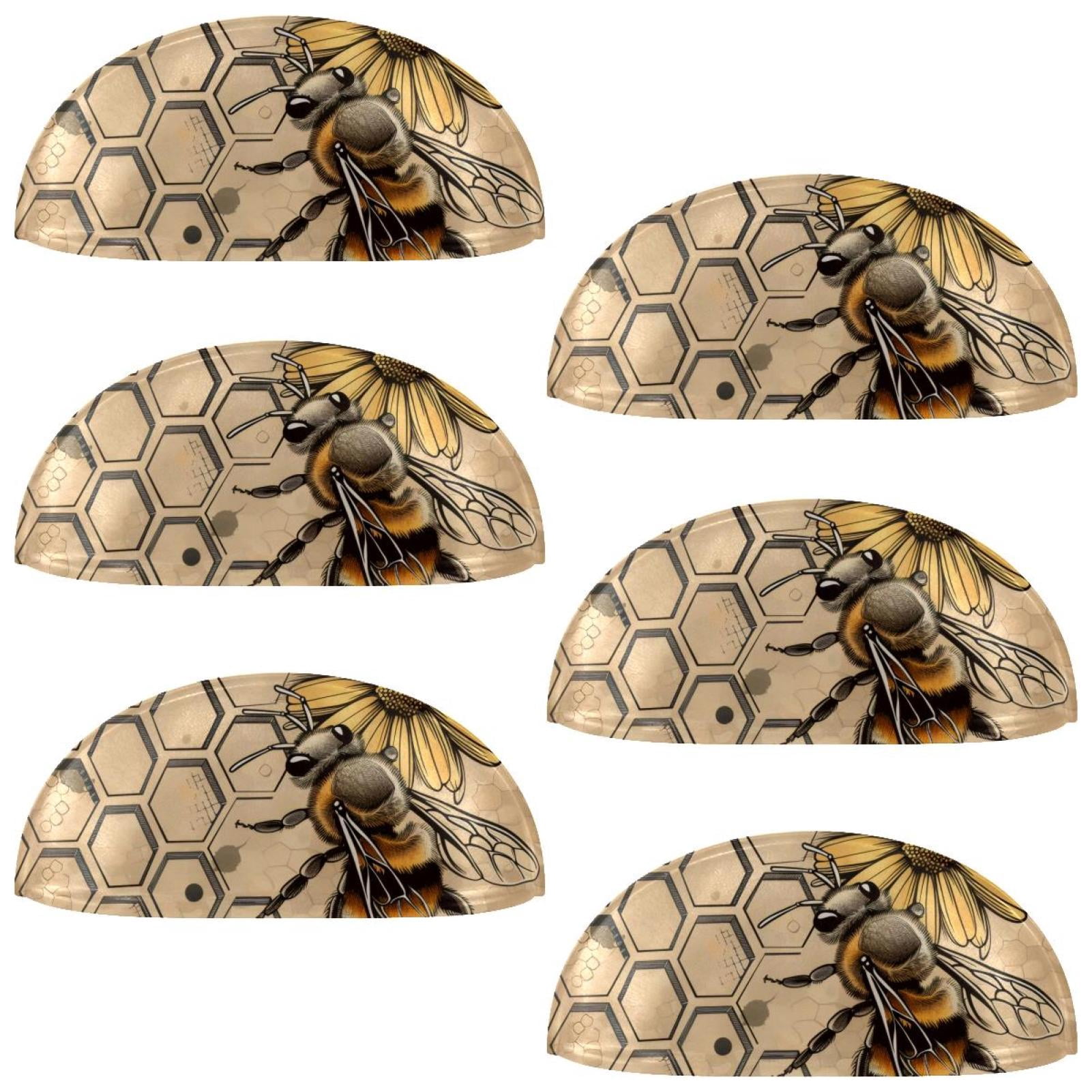 PhooArto 6 Pcs Cup Drawer Pulls, Yellow Floral Honey Bee Shell Shape Handles Cabinet Knobs for Dresser Cupboard Closet Wardrobe with Screws