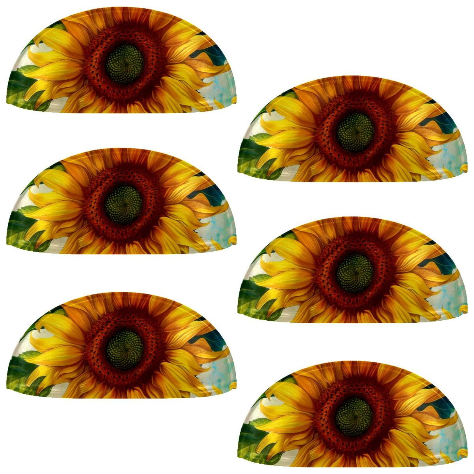 PhooArto 6 Pcs Cup Drawer Pulls, Yellow Floral Sunflower Shell Shape Handles Cabinet Knobs for Dresser Cupboard Closet Wardrobe with Screws
