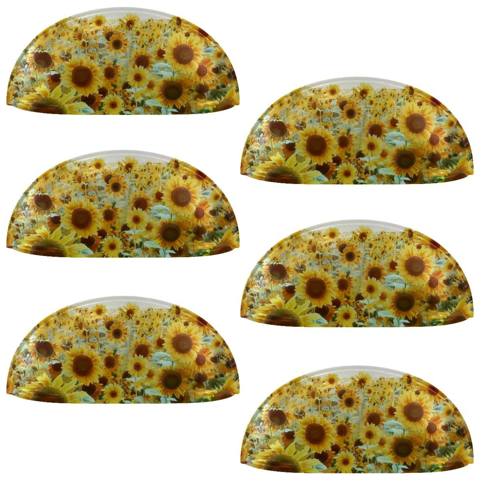 PhooArto 6 Pcs Cup Drawer Pulls, Yellow Floral Sunflowers Field Shell Shape Handles Cabinet Knobs for Dresser Cupboard Closet Wardrobe with Screws