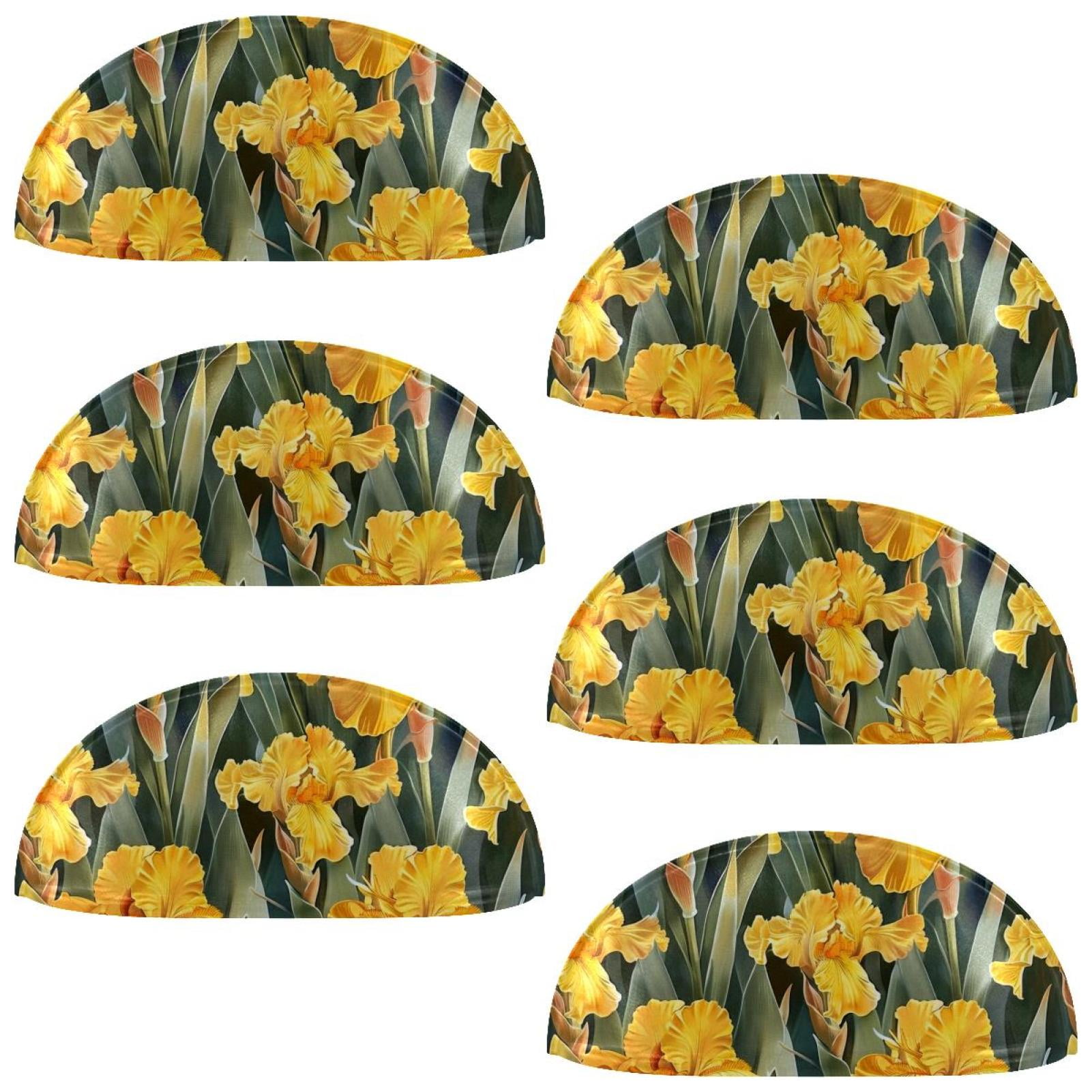 PhooArto 6 Pcs Cup Drawer Pulls, Yellow Flower Iris Pattern Shell Shape Handles Cabinet Knobs for Dresser Cupboard Closet Wardrobe with Screws