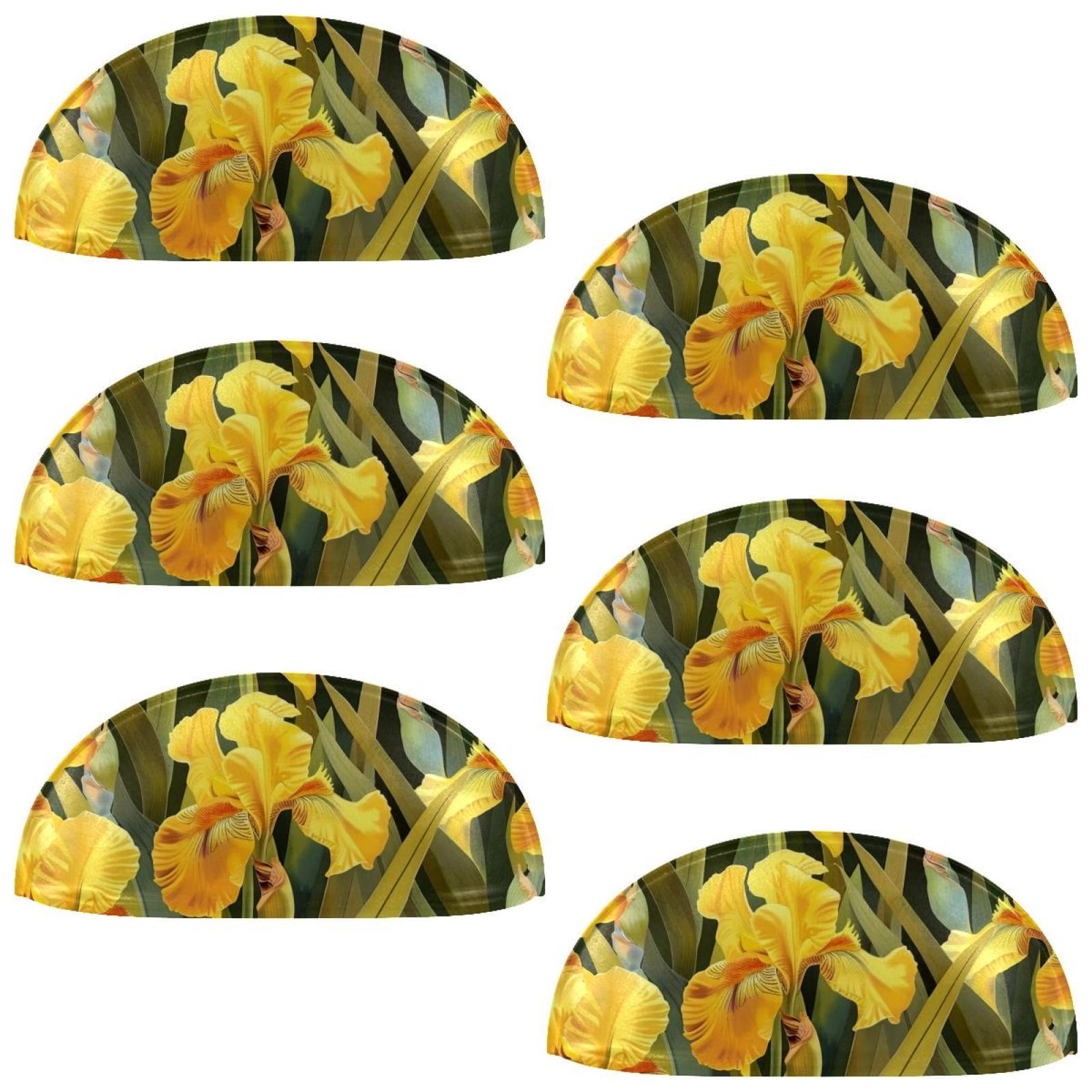 PhooArto 6 Pcs Cup Drawer Pulls, Yellow Iris Flower Pattern Shell Shape Handles Cabinet Knobs for Dresser Cupboard Closet Wardrobe with Screws