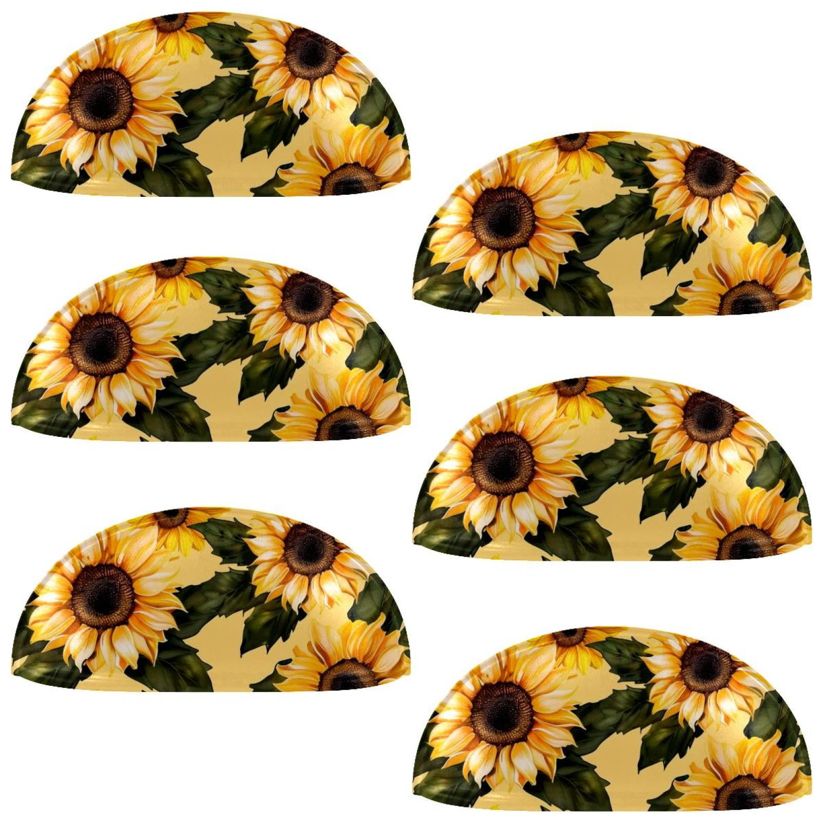 PhooArto 6 Pcs Cup Drawer Pulls, Yellow Sunflower Pattern Shell Shape Handles Cabinet Knobs for Dresser Cupboard Closet Wardrobe with Screws