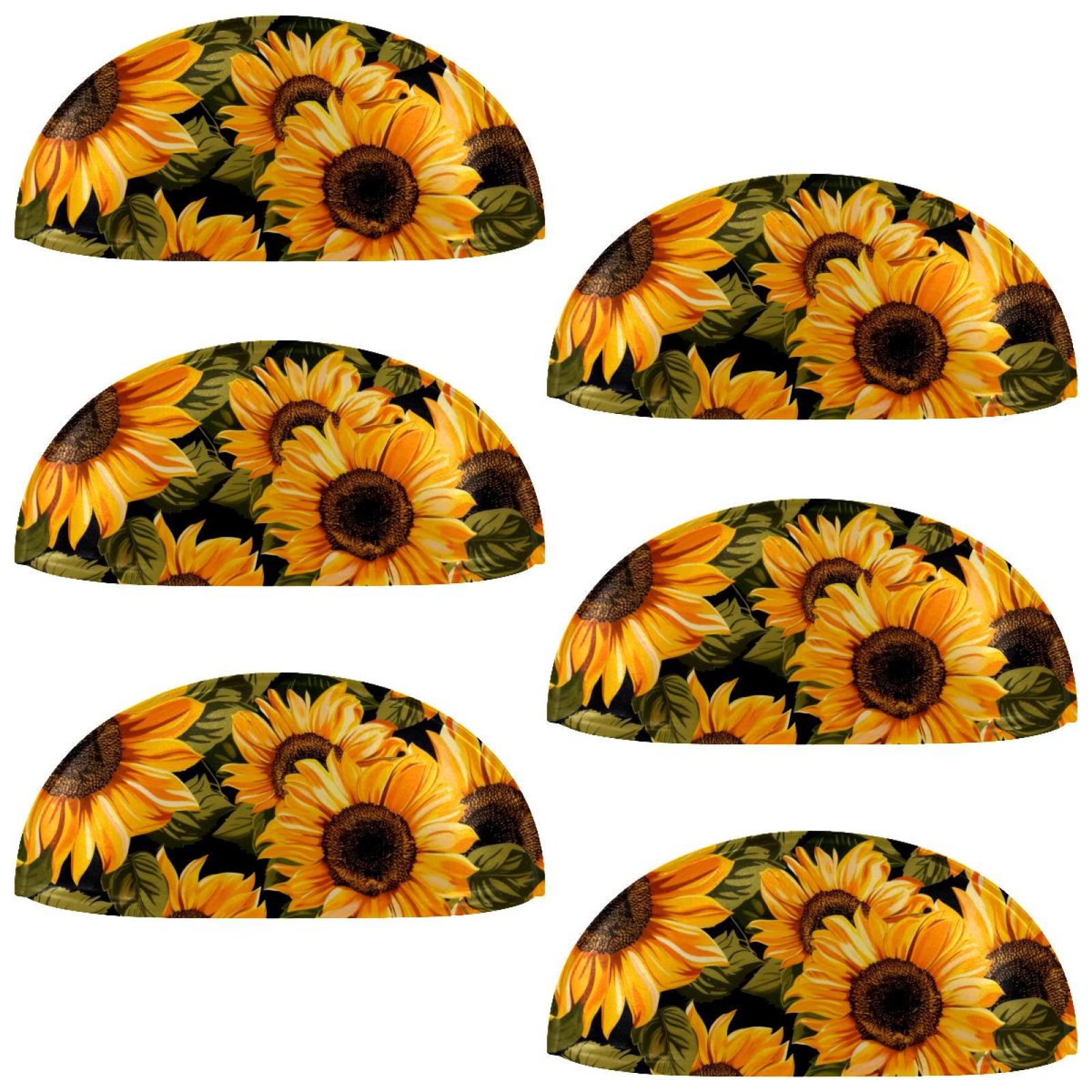 PhooArto 6 Pcs Cup Drawer Pulls, Yellow Sunflower Patterns Shell Shape Handles Cabinet Knobs for Dresser Cupboard Closet Wardrobe with Screws