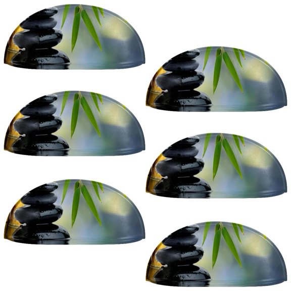 PhooArto 6 Pcs Cup Drawer Pulls, Zen Stones and Bamboo Pattern Shell Shape Handles Cabinet Knobs for Dresser Cupboard Closet Wardrobe with Screws