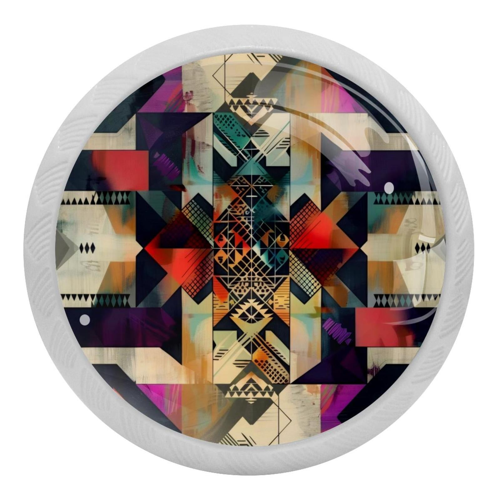PhooArto Abstract Art Geometric 4 PCS Crystal Glass Cabinet Knobs ...