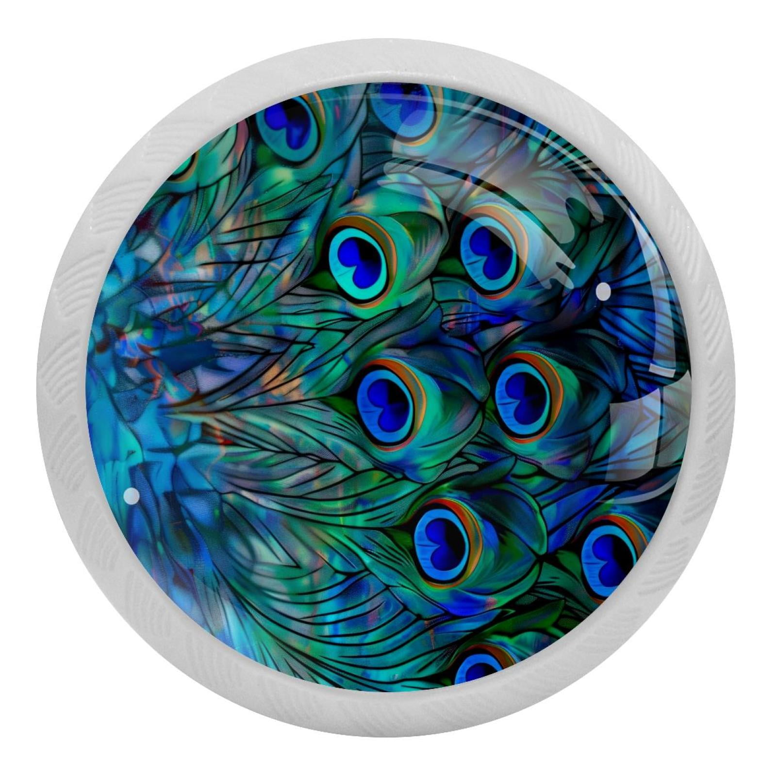 PhooArto Abstract Blue Peacock Background 4 PCS Crystal Glass Cabinet ...