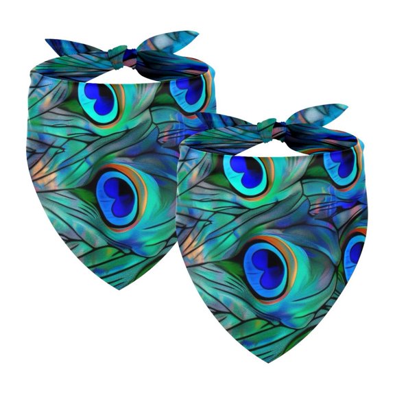 PhooArto Abstract Blue Peacock Background Dog Bandanas, 2 Pack Soft Washable Pet Scarf Triangle for Large Dogs Puppies and Cats