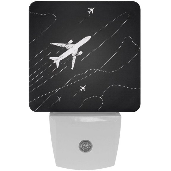 PhooArto Airplane with Dashed Path Lines Plug in LED Night Light Auto Sensor Dusk to Dawn Decorative Night for Bedroom, Bathroom, Kitchen, Hallway, Stairs, Baby's Room, Energy Saving