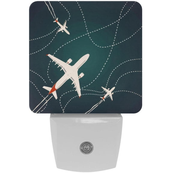PhooArto Airplane Sky Plane with Dashed Path Lines Plug in LED Night Light Auto Sensor Dusk to Dawn Decorative Night for Bedroom, Bathroom, Kitchen, Hallway, Stairs, Baby's Room, Energy Saving
