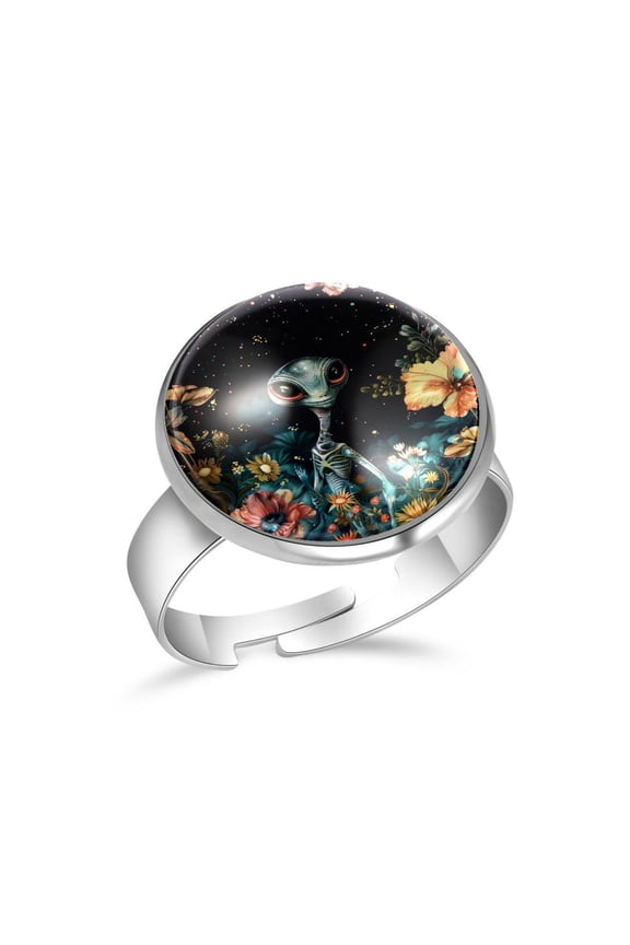 Alien Colorful Flowers Stainless Steel Rings for Women, Open Adjustable Ring Promise Ring Jewelry Gifts