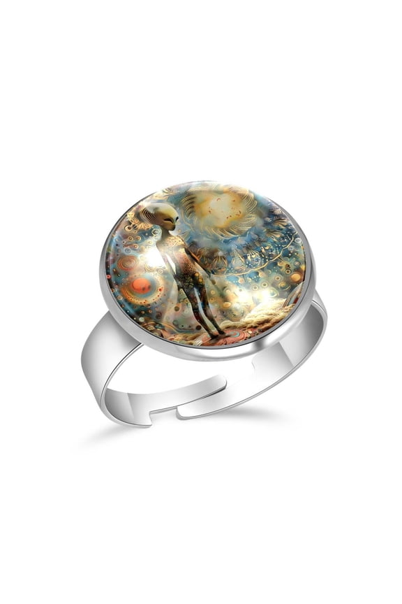 Alien Standing Floral Space Stainless Steel Rings for Women, Open Adjustable Ring Promise Ring Jewelry Gifts