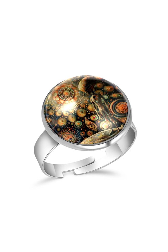 Alien and Colors Floral Stainless Steel Rings for Women, Open Adjustable Ring Promise Ring Jewelry Gifts