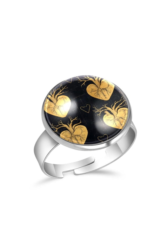 Anatomical Hearts Pattern Stainless Steel Rings for Women, Open Adjustable Ring Promise Ring Jewelry Gifts