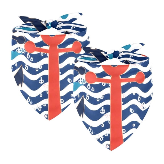 PhooArto Anchor Blue Wave Stripes Patterns Dog Bandanas, 2 Pack Soft Washable Pet Scarf Triangle for Large Dogs Puppies and Cats