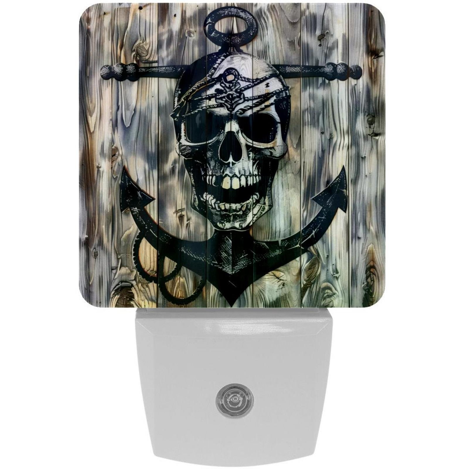 PhooArto Anchor Skull Wooden Pattern Plug in LED Night Light Auto Sensor Dusk to Dawn Decorative Night for Bedroom, Bathroom, Kitchen, Hallway, Stairs, Baby's Room, Energy Saving