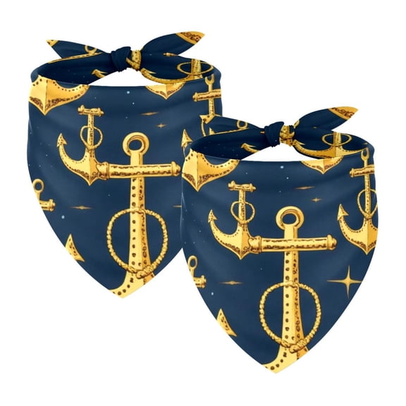 PhooArto Anchors Golden Pattern Dog Bandanas, 2 Pack Soft Washable Pet Scarf Triangle for Large Dogs Puppies and Cats