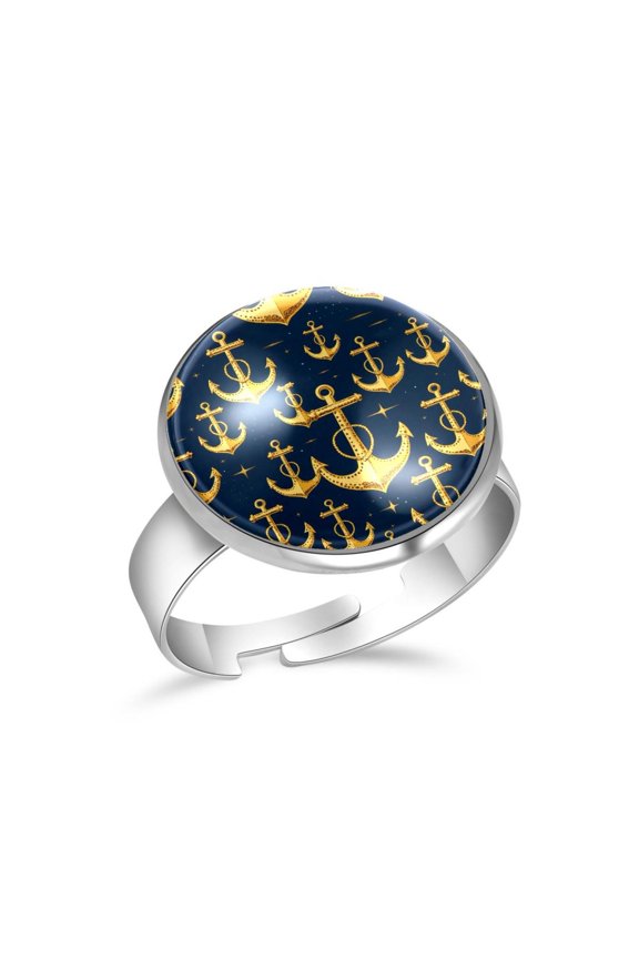 Anchors Golden Pattern Stainless Steel Rings for Women, Open Adjustable Ring Promise Ring Jewelry Gifts