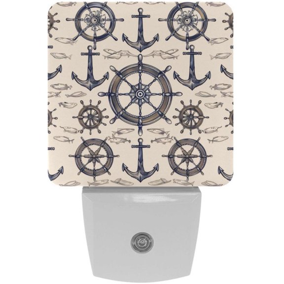 PhooArto Anchors Steering Wheels Pattern Plug in LED Night Light Auto Sensor Dusk to Dawn Decorative Night for Bedroom, Bathroom, Kitchen, Hallway, Stairs, Baby's Room, Energy Saving