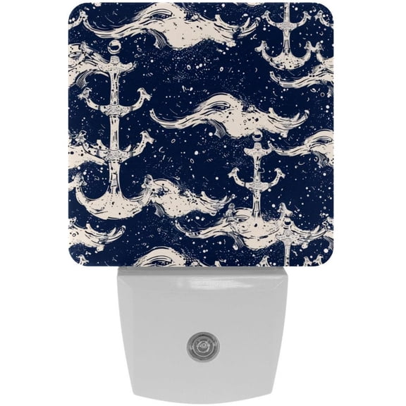PhooArto Anchors Waves Splashes Sea Pattern Plug in LED Night Light Auto Sensor Dusk to Dawn Decorative Night for Bedroom, Bathroom, Kitchen, Hallway, Stairs, Baby's Room, Energy Saving
