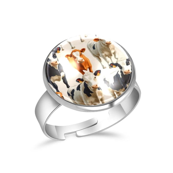 PhooArto Animal Cattle Cow Stainless Steel Rings for Women, Open Adjustable Ring Promise Ring Jewelry Gifts