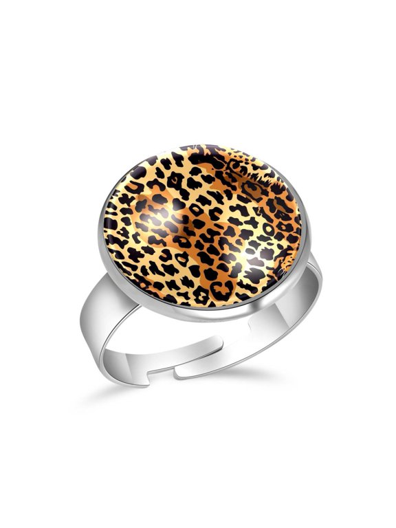 Animal Leopard Pattern Stainless Steel Rings for Women, Open Adjustable Ring Promise Ring Jewelry Gifts