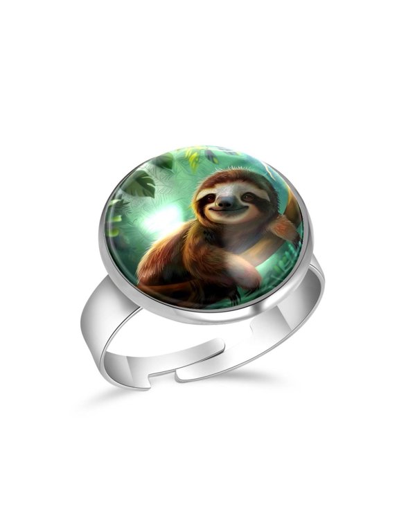 Animal Sloth Forest Stainless Steel Rings for Women, Open Adjustable Ring Promise Ring Jewelry Gifts
