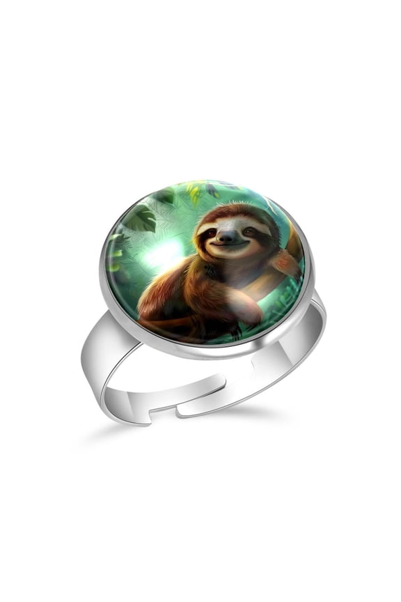 Animal Sloth Forest Stainless Steel Rings for Women, Open Adjustable Ring Promise Ring Jewelry Gifts