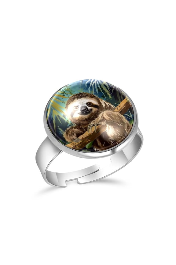 Animal Sloth Rainforest Stainless Steel Rings for Women, Open Adjustable Ring Promise Ring Jewelry Gifts