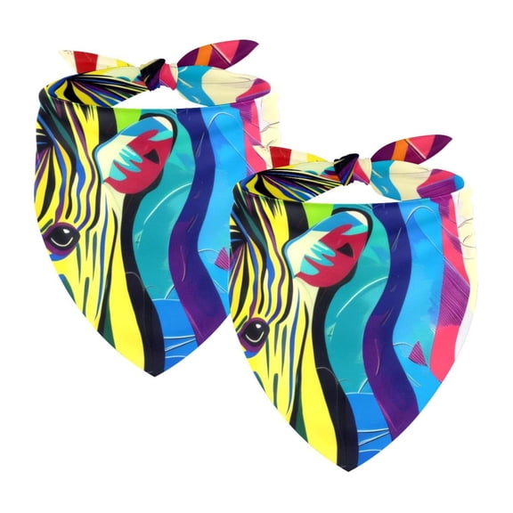 PhooArto Animal Zebra Rainbow Print Dog Bandanas, 2 Pack Soft Washable Pet Scarf Triangle for Large Dogs Puppies and Cats