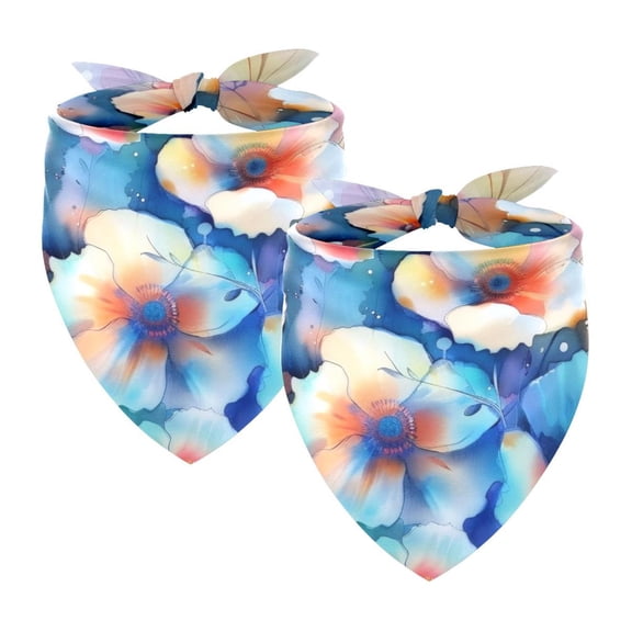 PhooArto Art Floral Flowers Painting Dog Bandanas, 2 Pack Soft Washable Pet Scarf Triangle for Large Dogs Puppies and Cats