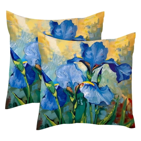 PhooArto Art Iris Painting Set of 2 Throw Pillow Covers Cases - 16" x 16" Square Decorative Cushion Covers for Sofa Couch Bed Home Decoration