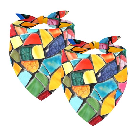 PhooArto Art Mosaic Colorful Pattern Dog Bandanas, 2 Pack Soft Washable Pet Scarf Triangle for Large Dogs Puppies and Cats