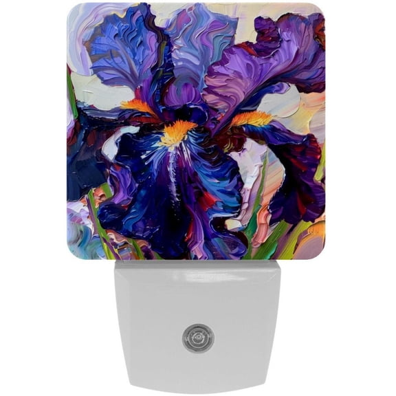 PhooArto Art Purple Iris Painting Plug in LED Night Light Auto Sensor Dusk to Dawn Decorative Night for Bedroom, Bathroom, Kitchen, Hallway, Stairs, Baby's Room, Energy Saving