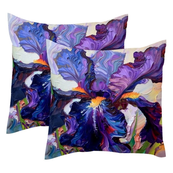 PhooArto Art Purple Iris Painting Set of 2 Throw Pillow Covers Cases - 16" x 16" Square Decorative Cushion Covers for Sofa Couch Bed Home Decoration