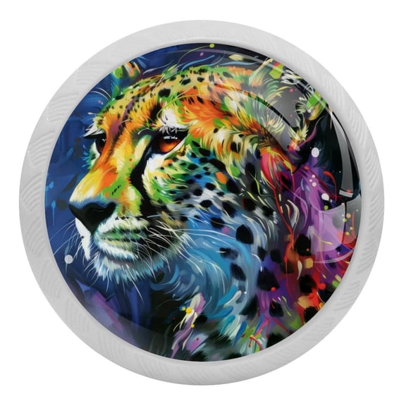 PhooArto Art Rainbow Leopard Print 4 PCS Crystal Glass Cabinet Knobs, Drawer Kitchen Cabinets Dresser Cupboard Wardrobe Pulls Handle - Glowing in the Dark