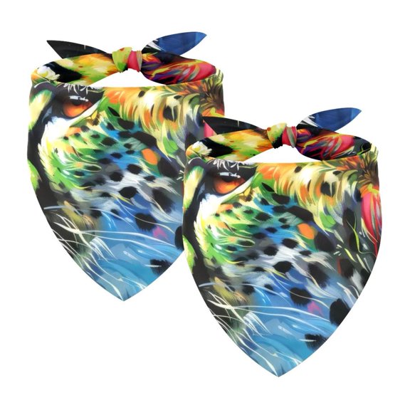 PhooArto Art Rainbow Leopard Print Dog Bandanas, 2 Pack Soft Washable Pet Scarf Triangle for Large Dogs Puppies and Cats