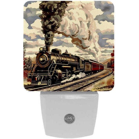 PhooArto Art Steam Train Railway Pattern Plug in LED Night Light Auto Sensor Dusk to Dawn Decorative Night for Bedroom, Bathroom, Kitchen, Hallway, Stairs, Baby's Room, Energy Saving