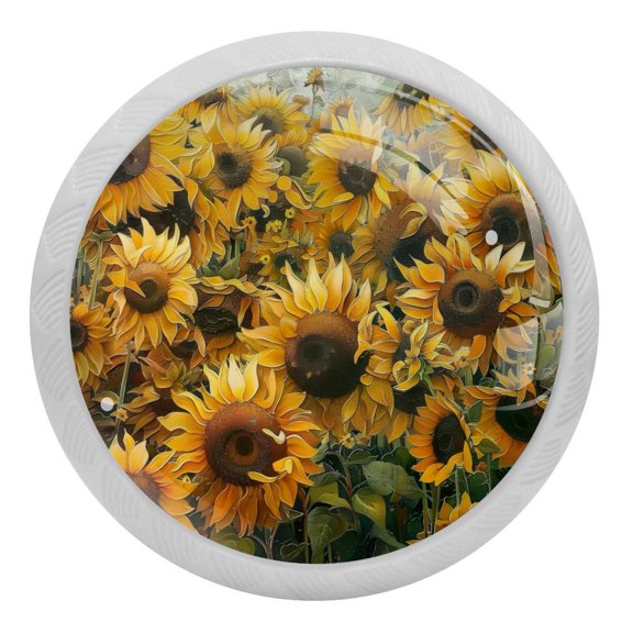 PhooArto Art Sunflowers Pattern 4 PCS Crystal Glass Cabinet Knobs, Drawer Kitchen Cabinets Dresser Cupboard Wardrobe Pulls Handle - Glowing in the Dark